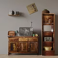 Vintage Home Decor With Wooden Cabinet Old TV Radio And Wall Art