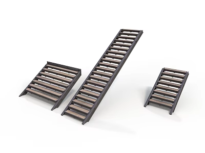 Wooden Slat Racks With Black Metal Frames For Household Storage In Different Sizes 3d model