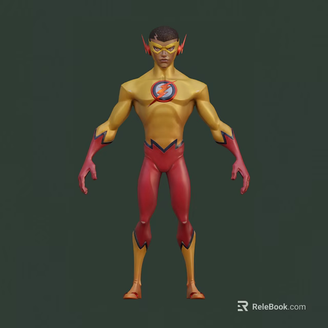 Animated Game and Movie Character in Yellow Top Red Pants with Lightning Symbol on Chest 3d model 