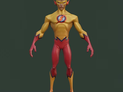 Animated Game and Movie Character in Yellow Top Red Pants with Lightning Symbol on Chest 3d model