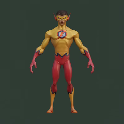 Animated Game and Movie Character in Yellow Top Red Pants with Lightning Symbol on Chest 3d model