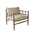 Stylish Wooden Frame Accent Chair With Light Beige Cushion And Woven Details