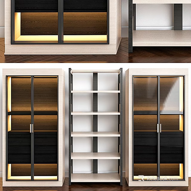 Modern Chest of Drawers With Glass Doors Open Shelves And LED Lighting 3d model 