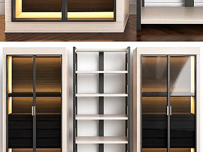 Modern Chest of Drawers With Glass Doors Open Shelves And LED Lighting 3d model