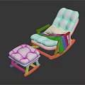 Modern Comfortable Rocking Chair With Orange Frame And White Padded Cushions Matching Ottoman