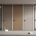Modern Interior Design Showcasing Various Wood And Gray Hinged Doors 3d model