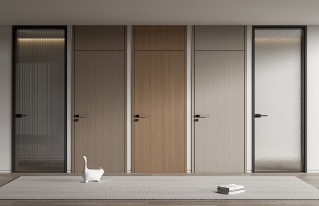 Modern swing door single door glass door wooden door bathroom door top door 3d model