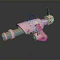 Pink Decorative Machine Gun Weapon With Multiple Barrels Spring And Handle Design 3d model