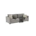 Beige Two Seater Sofa With Soft Gray And White Pillows And Warm Knitted Blanket