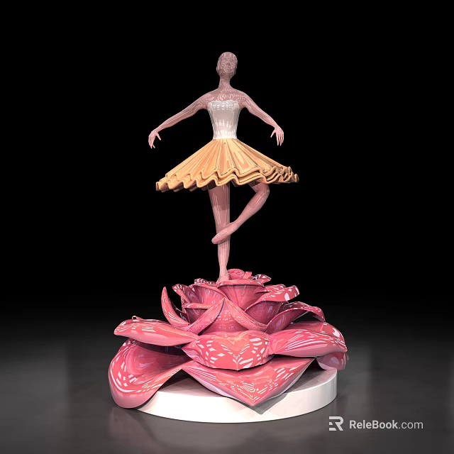 Elegant Ballerina Sculpture Standing On Pink Flower With Detailed Petals Design 3d model 