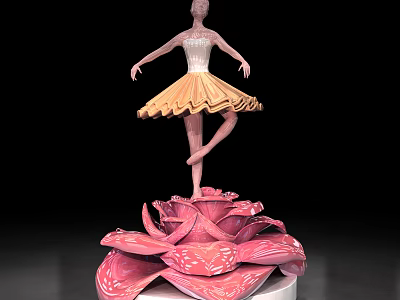 Elegant Ballerina Sculpture Standing On Pink Flower With Detailed Petals Design 3d model