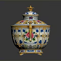 Ornate Ceramic Sculpture Featuring Colorful Floral Patterns And Golden Accents