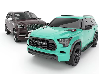 Two Modern SUVs In Teal And Dark Brown With Sleek Exterior Design 3d model