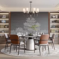Elegant Traditional Chinese Restaurant Interior With Round Table Chairs Chandelier Side Shelves And Decorative Wall