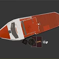Red And White Water Vessel With Open Deck And Safety Equipment