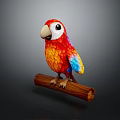 Colorful Parrot with Vibrant Feathers Perched on Wooden Log Against Gray Background 3d model