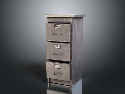 Vintage Industrial Metal Drawer Cabinet With Three Labeled Drawers And Solid Top 3d model