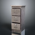 Vintage Industrial Metal Drawer Cabinet With Three Labeled Drawers And Solid Top
