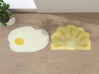 Adorable Two Piece Decorative Shaped Rugs with Poached Egg and Sunshine Text Designs 3d model