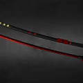 Traditional Samurai Swords With Black Red Handles And Sharp Blades On Dark Background