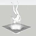 White Upside Down Human Sculpture With Light And Vertical Lines On Square Base