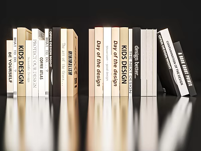 Design Focused Books Collection With Kids Design Minimalist And Interior Design Titles Arranged Neatly 3d model