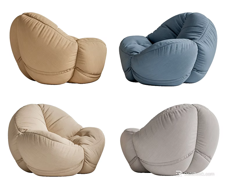 Puffy Bean Bag Chairs in Various Colors for Cozy Living Room Seating 3d model 