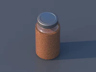Brown Glass Jar With Silver Lid Containing Granular Food For Kitchen Storage 3d model