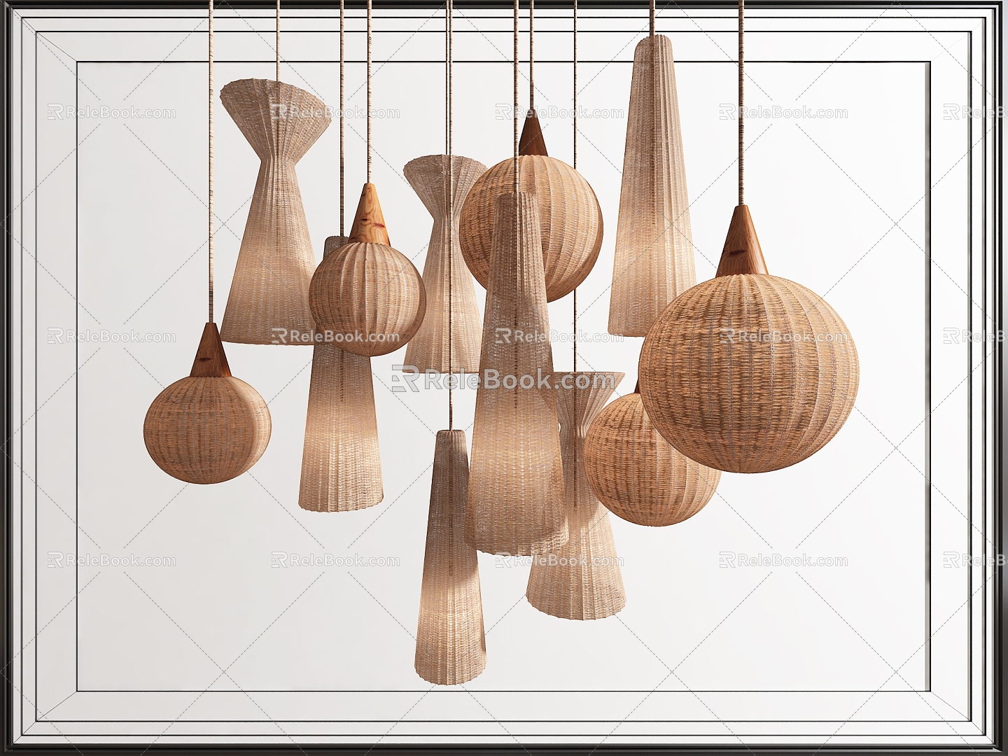 Southeast Asia Woven Chandelier Lantern Decoration Chandelier Rattan Chandelier Bamboo Chandelier 3d model