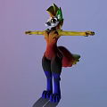 3D Animated Fox Like Game Character With Colorful Fur Green Ears And Open Arms