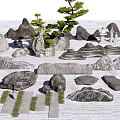 Zen Garden Landscape Featuring Stones Wood Pine Tree Sand Path And Decorative Elements 3d model