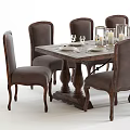 Classic Wooden Dining Table Set With Leather Chairs Candles And Dinnerware