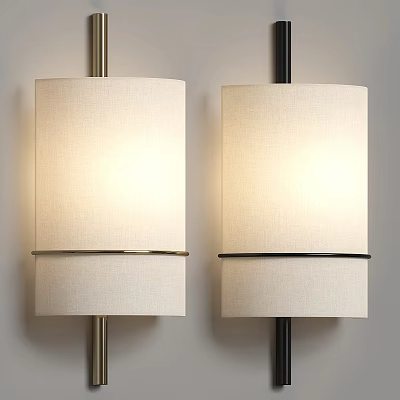 Modern Wall Lamps With Cylindrical White Fabric Shades And Metal Accents Mounted On Wall 3d model