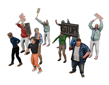 Many people parade riot 3d model