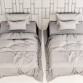 Modern Single Bed with Pink Gray Bedding and Decorative Pillows on Wooden Wall