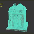 European Style Multi Story Building Model With Pink Roof Yellow Walls And Chimney