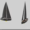 Pair of Modern Decorative Sailboat Model Ornaments with Black Sails and Yellow Base