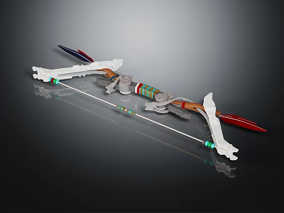 Decorative Bow And Arrow Model With White Arms Red Accents Detailed String Components 3d model