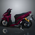 Burgundy Modern Scooter Motorcycle with Black Seat and Yellow Shock Absorber on Reflective Floor