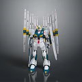White Green Yellow Robot Figure With Multiple Long Wing Like Structures And Mechanical Details 3d model