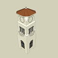 White Multi Level Tower With Red Roof Balcony And Arched Windows 3d model