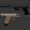 Tactical Black And Brown Pistols Featuring Barrel Attachments And Grip Design 3d model