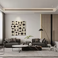 Modern Living Dining Room Interior With Open Concept Island Counter Dining Table And Potted Plant