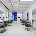 Modern Hair Salon Interior Design With Blue And White Decor Barber Chairs And Wall Mirrors