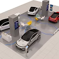 Modern Car Showroom Interior With Multiple Vehicles Charging Stations And Seats