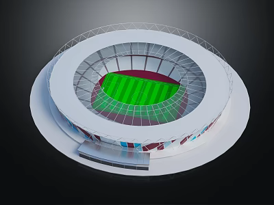 Modern Circular Stadium Design With Green Football Pitch And White Tiered Stands 3d model
