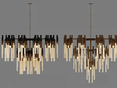 Modern Elegant Chandelier With Wooden Frame And Long Glass Pendant Tassels For Interior Design 3d model