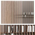 Modern Wooden Bookshelf With Vertical Slats Light Dark Wood Tones And Books