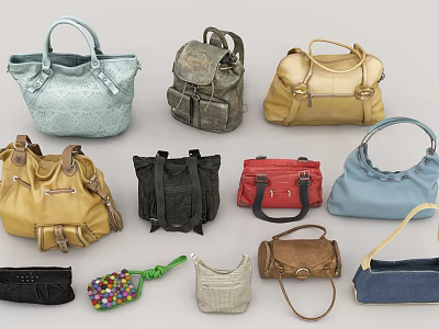 Various Stylish Handbags In Multiple Colors And Different Designs 3d model