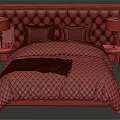 Elegant Double Bed With Tufted Brown Headboard Quilt Pillows And Nightstand Table Lamps
